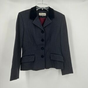 Barami Womens Old Money Peplum Blazer Size 4 Wool‎ Velvet Collar Black Vintag